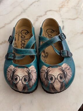 Calceo Teal Elephant Cross-Strap Comfort Clogs EU 37 Women’s 6.5–7